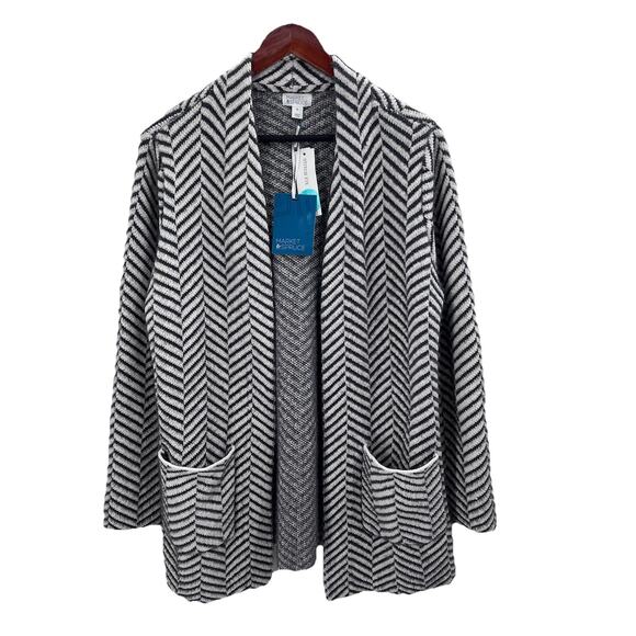 Market & Spruce Gray White Herringbone Eyelash Coatigan Jacket Womens XL - Picture 1 of 8